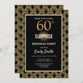 Gold Glitzer auf Black Surprise 60. Geburtstag Einladung (Vorne/Hinten)