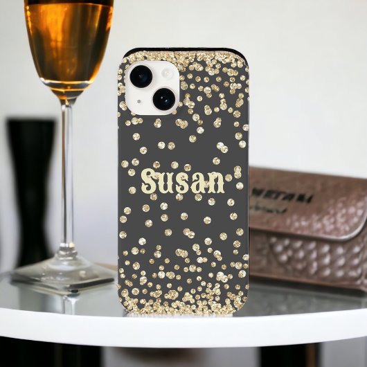 Gold-Glitzer auf Graue Personalisierte Bezeichnung Case-Mate iPhone Hülle