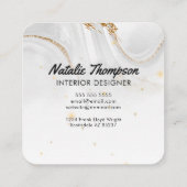 Gold-Glitzer aus weißem Marmor Elegante Vorder- un Quadratische Visitenkarte (Rückseite)