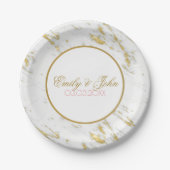 Gold-Glitzer aus weißem Marmor - Save the Date Pappteller (Vorderseite)