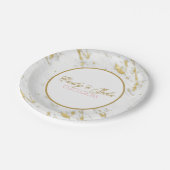 Gold-Glitzer aus weißem Marmor - Save the Date Pappteller (Schrägansicht)