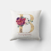 Gold Glitzer B Monogram Floral Burgund Red Kissen (Rückseite)