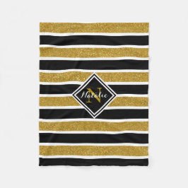 Gold Glitzer B&W Streifen mit Name und Monogramm Fleecedecke