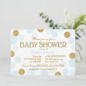 Gold Glitzer Baby Blue Scattered Dots Baby Dusche Einladung (Stehend Vorderseite)