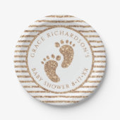 Gold Glitzer Baby Feet Babydusche Personalisiert Pappteller (Vorderseite)