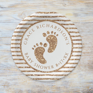 Gold Glitzer Baby Feet Babydusche Personalisiert Pappteller