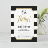 Gold Glitzer Baby Shower Einladung, Black & Gold Einladung (Stehend Vorderseite)