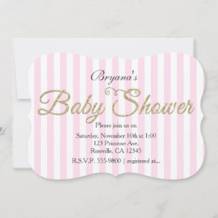Gold Glitzer BABY SHOWER Pink gestreift Einladunge Einladung