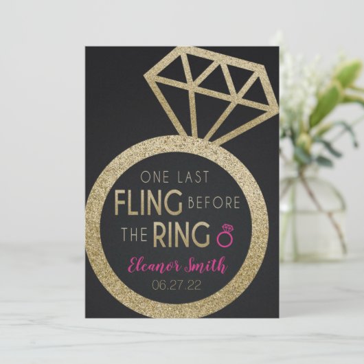 Gold Glitzer Bachelorette und Party Hens Einladung (Stehend Vorderseite)