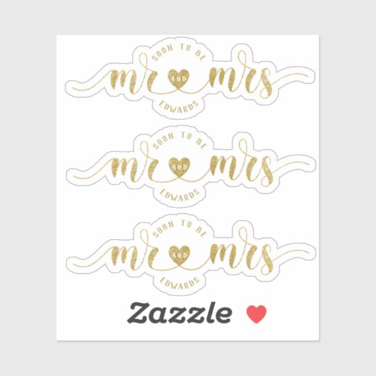 Gold Glitzer bald Mr. and Mrs. Polterabend Aufkleber (Blatt)