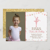 Gold Glitzer Ballett Tanz Geburtstag Einladung (Vorne/Hinten)