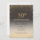 Gold Glitzer Ballon 50 Jahre Jubiläum Einladung (Vorderseite)