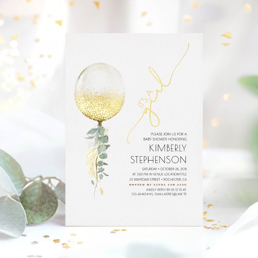 Gold Glitzer Ballon Niedlich Baby Dusche Es ist ei Folieneinladung