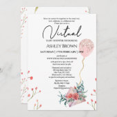 Gold Glitzer Ballon Pink Blütendusche Einladung (Vorne/Hinten)