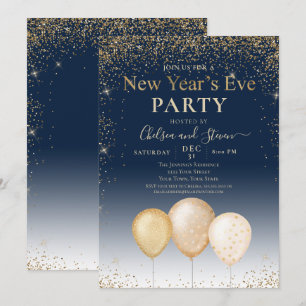 Gold Glitzer Ballon Silvester Party Einladung