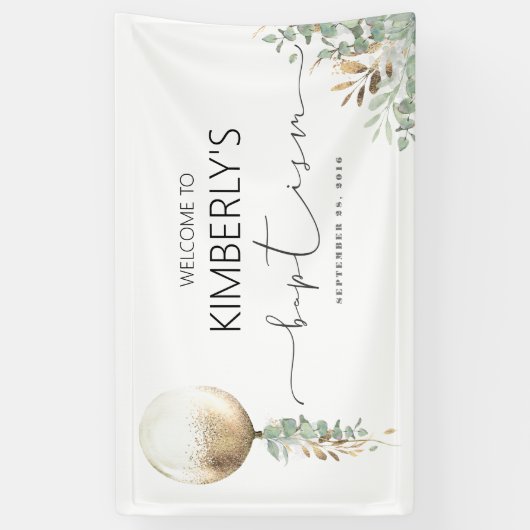 Gold Glitzer Ballon Taufe Banner (Vertikal)