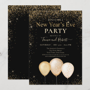 Gold Glitzer Ballons Silvester Party Einladung