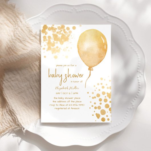 Gold Glitzer Balloon Simple Boy Girl Baby Dusche Einladung