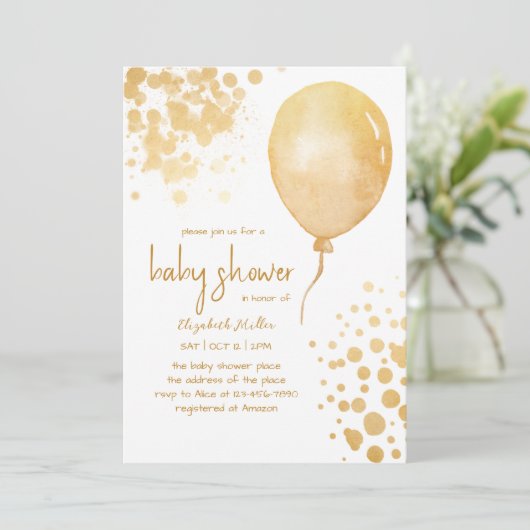 Gold Glitzer Balloon Simple Boy Girl Baby Dusche Einladung (Stehend Vorderseite)