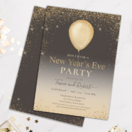 Gold Glitzer Balloon Taupe Silvester Party in Einladung