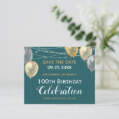 Gold Glitzer Balloons 100. Geburtstag Save the Dat (Stehend Vorderseite)