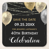 Gold Glitzer Balloons 40. Geburtstag Save the Date Rechteckiger Pappuntersetzer (Vorderseite)