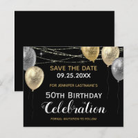 Gold Glitzer Balloons 50. Geburtstag Save the Date