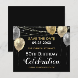 Gold Glitzer Balloons 50. Geburtstag Save the Date