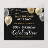 Gold Glitzer Balloons 80. Geburtstag Save the Date (Vorderseite)