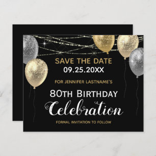 Gold Glitzer Balloons 80. Geburtstag Save the Date