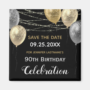 Gold Glitzer Balloons 90. Geburtstag Save the Date Magnet