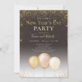 Gold Glitzer Balloons Taupe Silvester Party Einladung (Vorderseite)