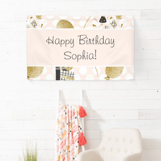 Gold Glitzer Balloons und Party Hats Kind Geburtst Banner (Insitu)