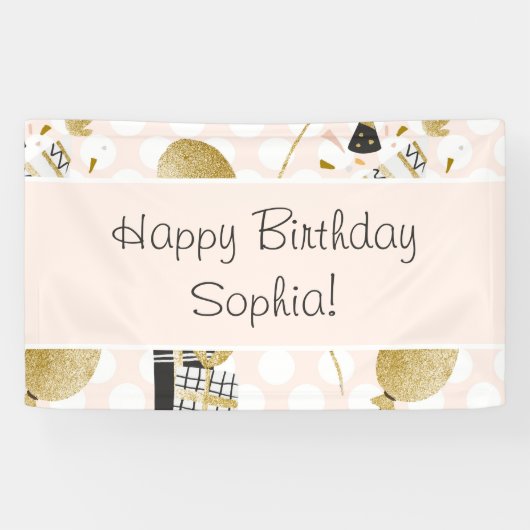 Gold Glitzer Balloons und Party Hats Kind Geburtst Banner (Horizontal)