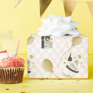 Gold Glitzer Balloons und Party Hats Kindergeburts Geschenkpapier