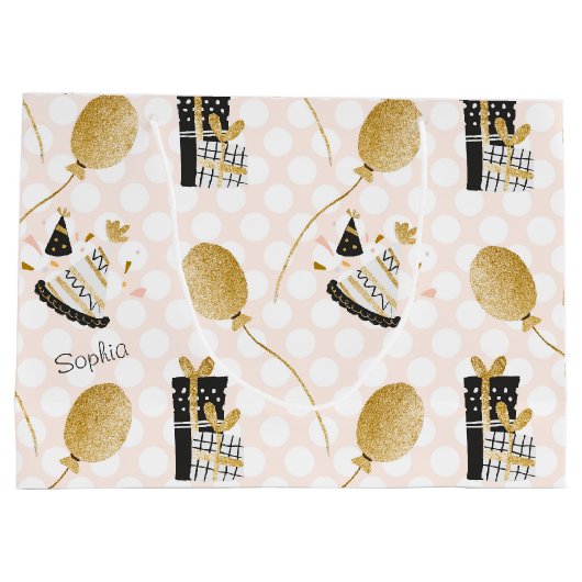 Gold Glitzer Balloons und Party Hats Kindergeburts Große Geschenktüte (Rückseite)