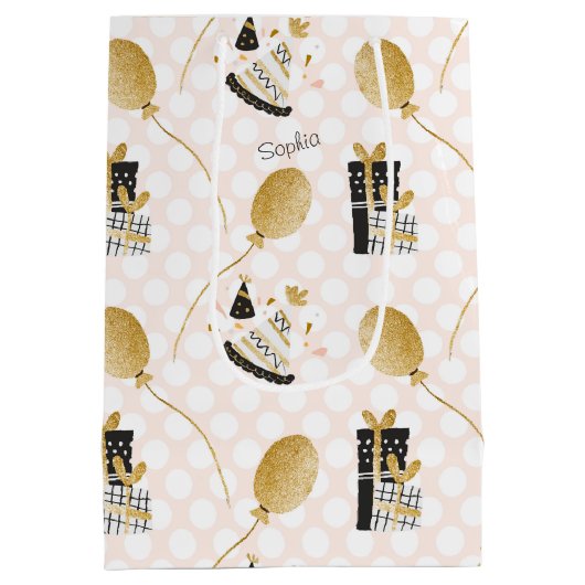 Gold Glitzer Balloons und Party Hats Kindergeburts Mittlere Geschenktüte (Rückseite)