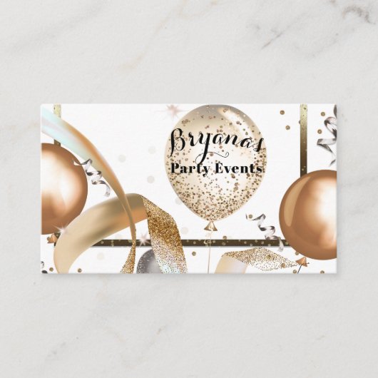 Gold Glitzer Balloons White Party Eventplaner Visitenkarte (Vorderseite)
