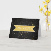 Gold Glitzer Band mit White Border Willkommenswage Karte (Gelbe Blume)