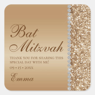 Gold Glitzer Bat Mitzvah Quadratischer Aufkleber