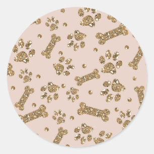Gold Glitzer Beige Blush Pet Knochen Welpen Hund Runder Aufkleber