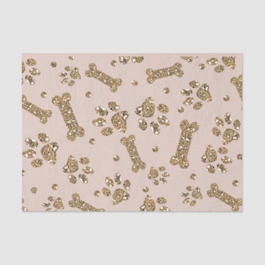 Gold Glitzer Beige Blush Pet Knochen Welpen Hund Seidenpapier (Vorderseite)