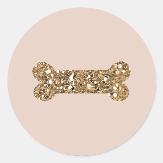Gold Glitzer Beige Blush Pet Welpe Dog Knochen Par Runder Aufkleber (Vorderseite)