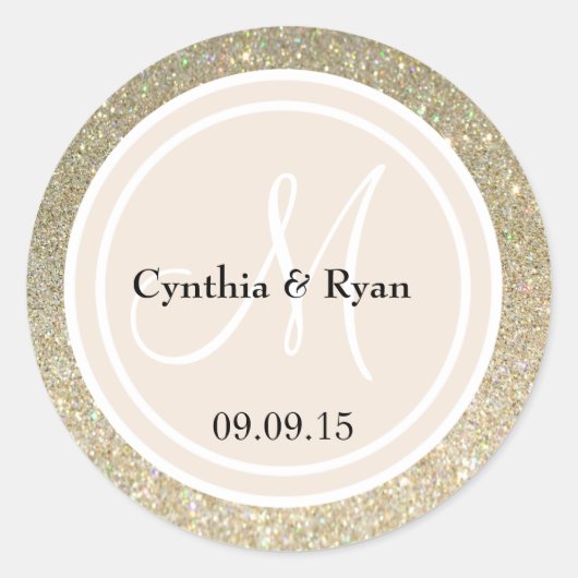 Gold Glitzer & Beige Wedding Monogram Runder Aufkleber (Vorderseite)