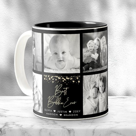 Gold Glitzer Best Bubbie Ever 8 Foto Collage Glam Zweifarbige Tasse