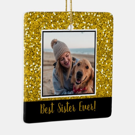 Gold Glitzer Beste Schwester Weihnachten Keramikornament (Rechts)
