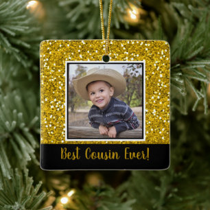 Gold Glitzer Bester Cousin Ewiger Weihnachten Keramikornament