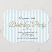 Gold Glitzer BIRTHDAY PARTY Blauer Himmel Einladun Einladung (Vorne/Hinten)