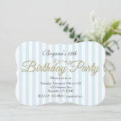 Gold Glitzer BIRTHDAY PARTY Blauer Himmel Einladun Einladung (Stehend Vorderseite)