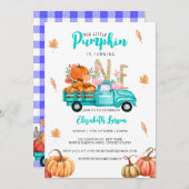 Gold Glitzer Birthday Pumpkin Blue Truck Thema Einladung (Vorne/Hinten)